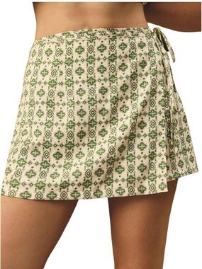 Green Tile Print Wrap Mini Skirt- XS